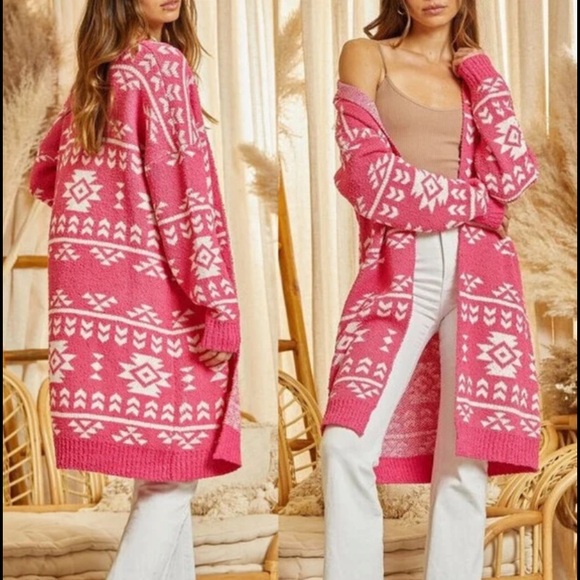 Savanna Jane Sweaters - Savanna Jane Aztec South Western Textured Oversized Knit Cardigan